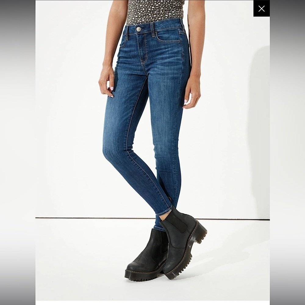 AE NEXT LEVEL HIGH-WAISTED JEGGING Blue Denim Skinny Jeans Soft 4S Style #: 2878